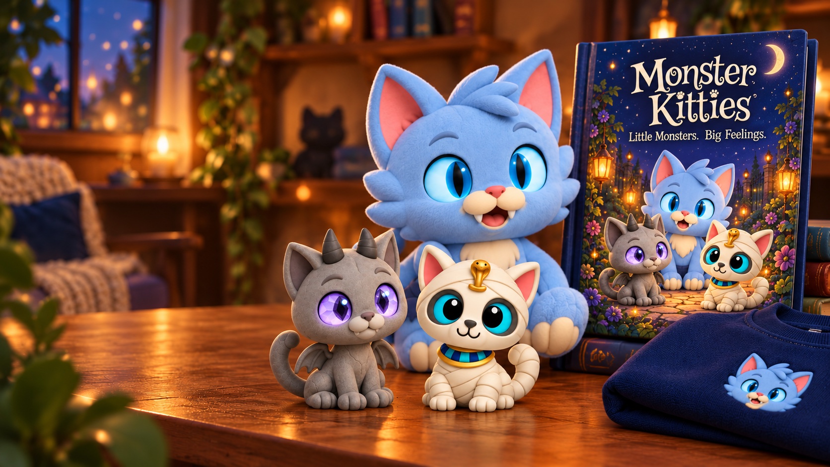 Concept Monster Kitties plush, figures, picture book and sweatshirt